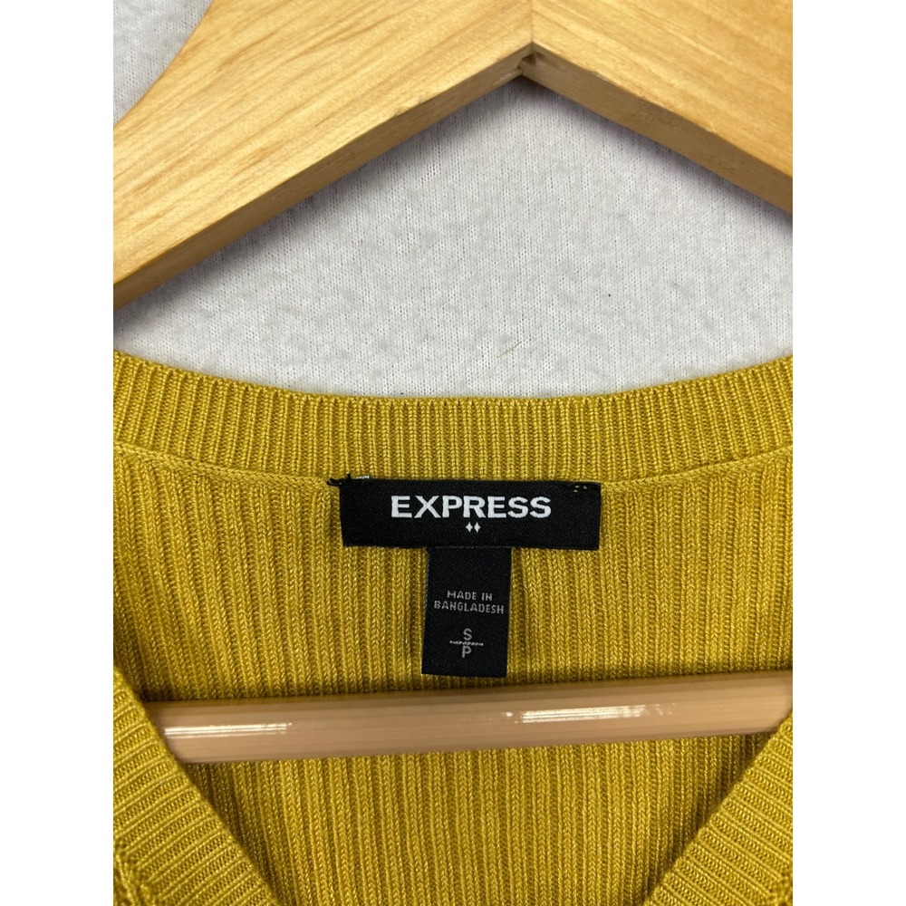 Express Ribbed Knit Tank Top Womens Small Mustard Yellow Pointelle Mesh Top - Picture 3 of 9